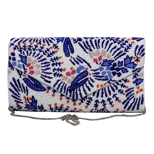 Envelope Beaded Clutch (Blue and White)
