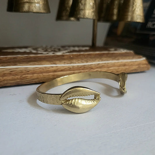 African Brass Cowrie Shell Bangle