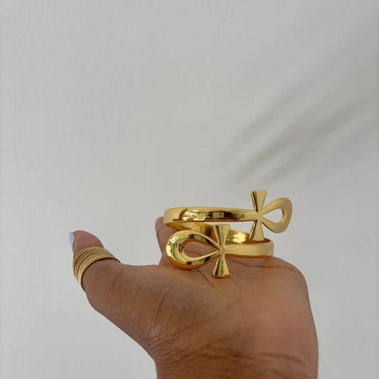 Ancient Goddess Ankh Egyptian Statement Bangles (Ankh)