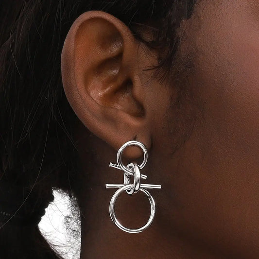 Silvertone Triple Circle Earring