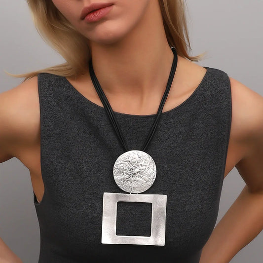 Antique Silver Plated Geometric Necklace