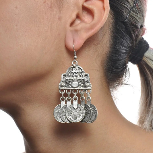 Coin Chandelier Silver Earring