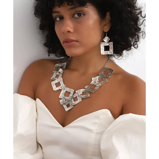Geo Silver Collar Necklace