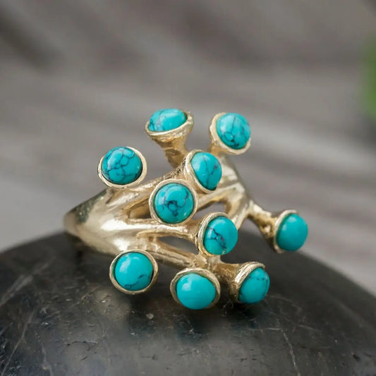 Brass Turquoise Blossom Ring