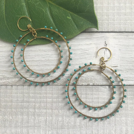 Brass Double Hoop Stone Earring