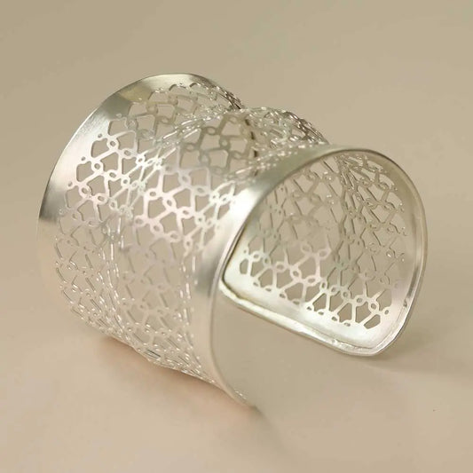 Silver-Tone Geometric Lattice Wide Cuff
