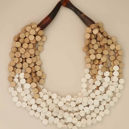 Beaded Disc White and Beige Necklace