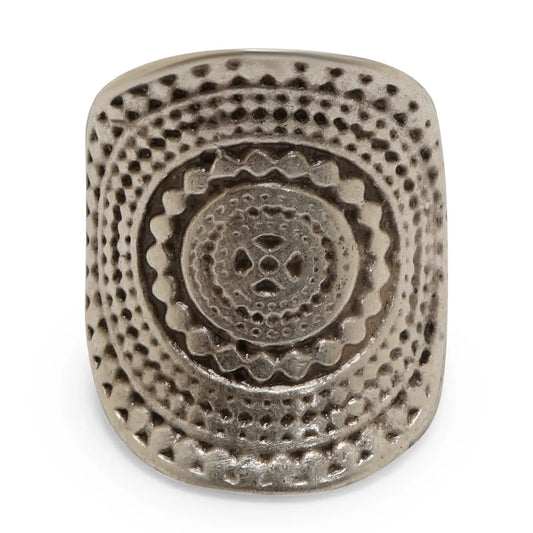 Round Etch Face Pewter Ring