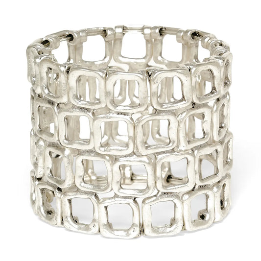 Open Square Stack Pewter Bracelet