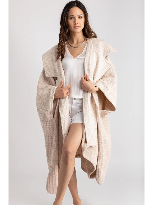 Comfy Oversized Waffle Knit Collared Jacket