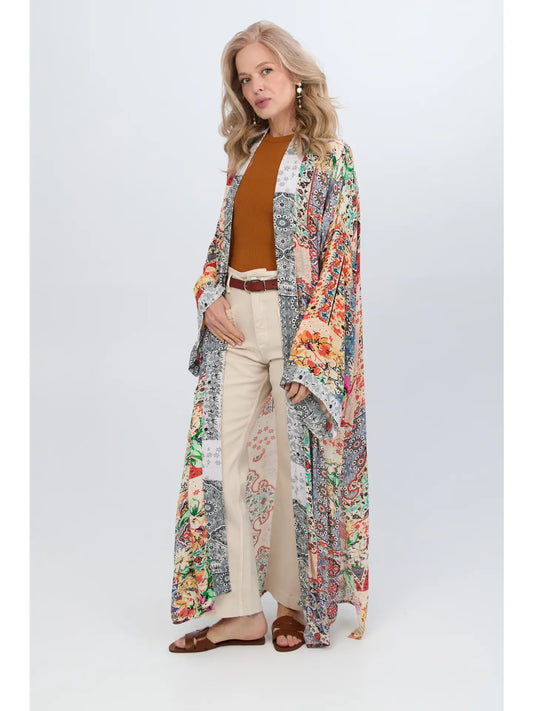 Mixed Floral Long Kimono Duster