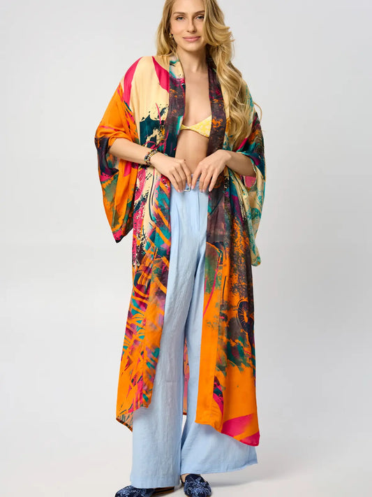 Vibrant Satin Kimono Abstract