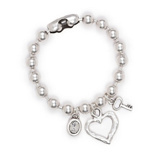 Brass Heart with Crystal Pewter Bracelet
