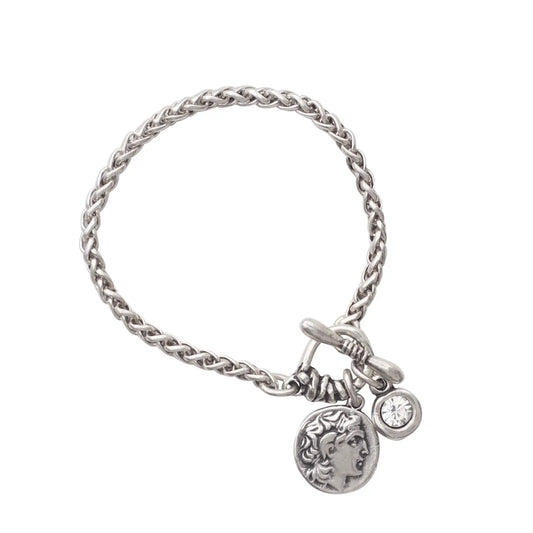 Handmade Coin Crystal Pewter Bracelet