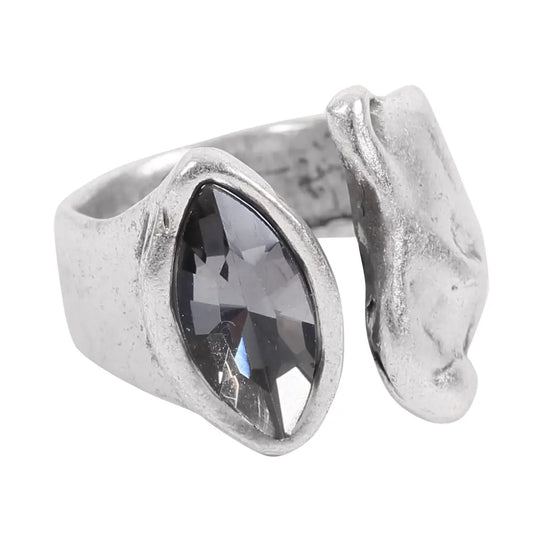 Abstract Open Crystal and Pewter Ring