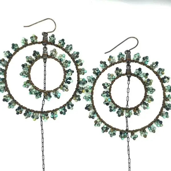 African Turquoise Beaded Wire Earrings
