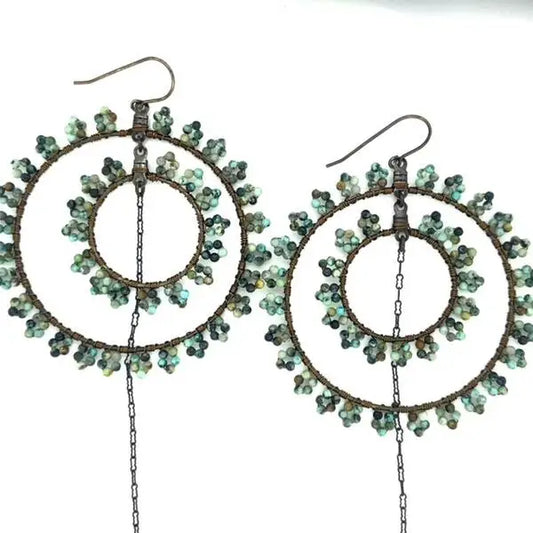 African Turquoise Beaded Wire Earrings