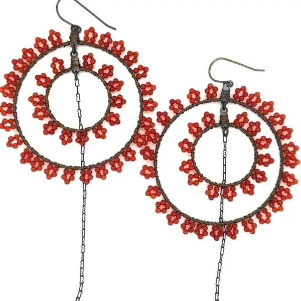 African Cornellian Beaded Wire Earrings