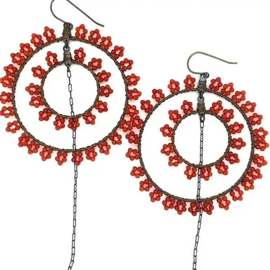 African Cornellian Beaded Wire Earrings