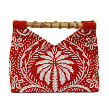 Beaded Orange & White Bamboo Bag