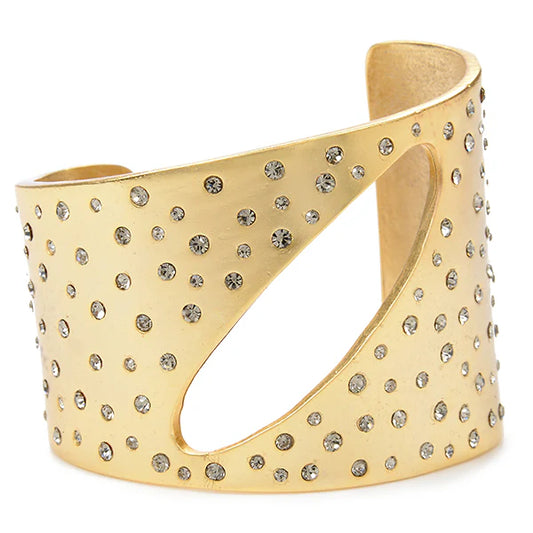 Rebel Crystal Studded Metal Gold Cuff