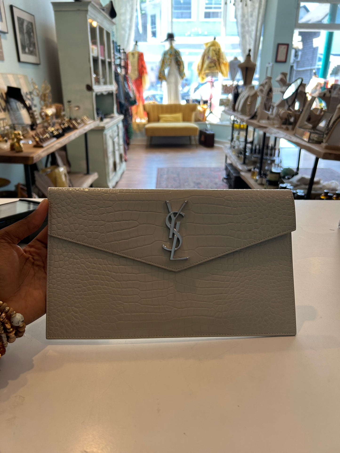 Saint Laurent Embossed Leather Uptown Clutch