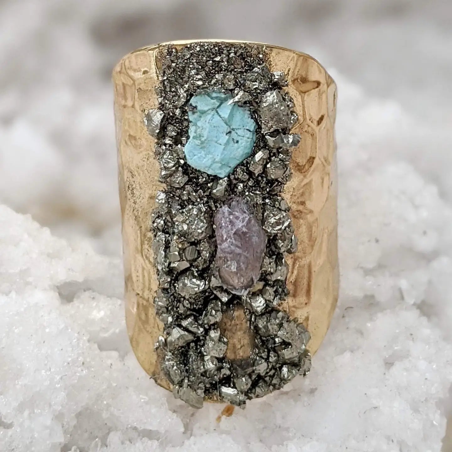 Tri-Color Gemstone Statement Ring 14k Gold