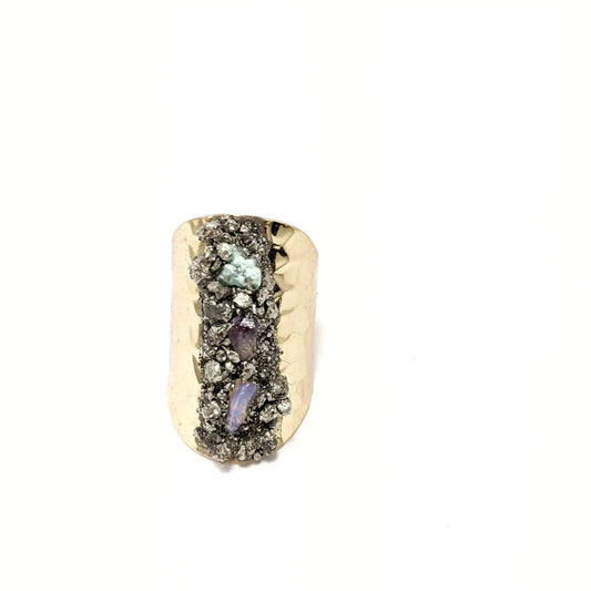 Tri-Color Gemstone Statement Ring 14k Gold