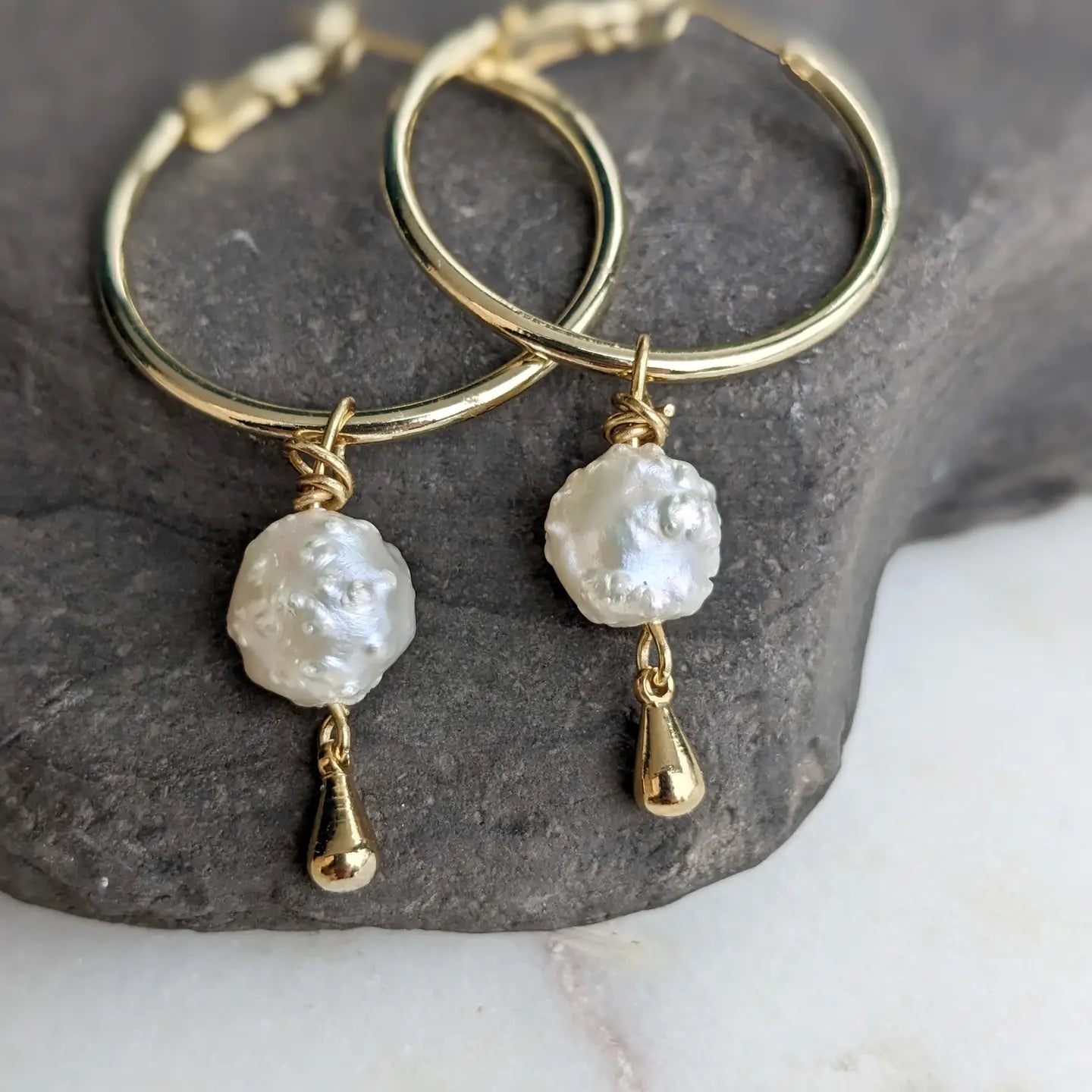 Pearl Hoop Earring with Freshwater Pearl