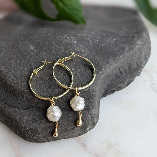 Pearl Hoop Earring with Freshwater Pearl