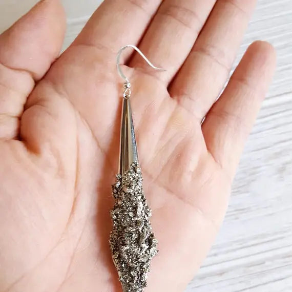 Silver Pyrite Dagger Earrings