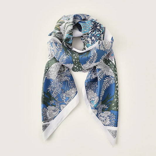 Leaf Print Satin Square Scarf