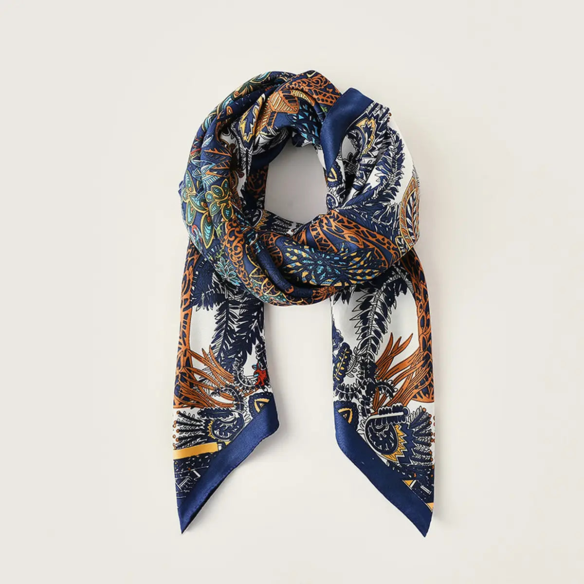 Leaf Print Satin Square Scarf