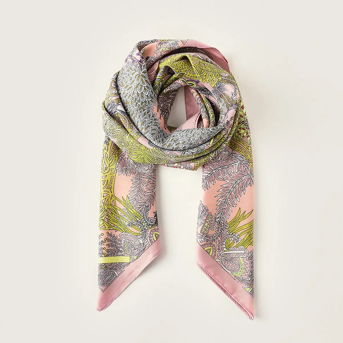 Leaf Print Satin Square Scarf