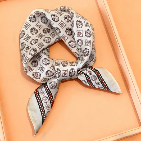 Vintage Print Silk Satin Square Head Scarf