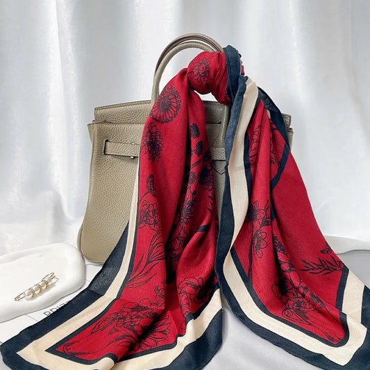Floral Faux Silk Velvet Square Scarf