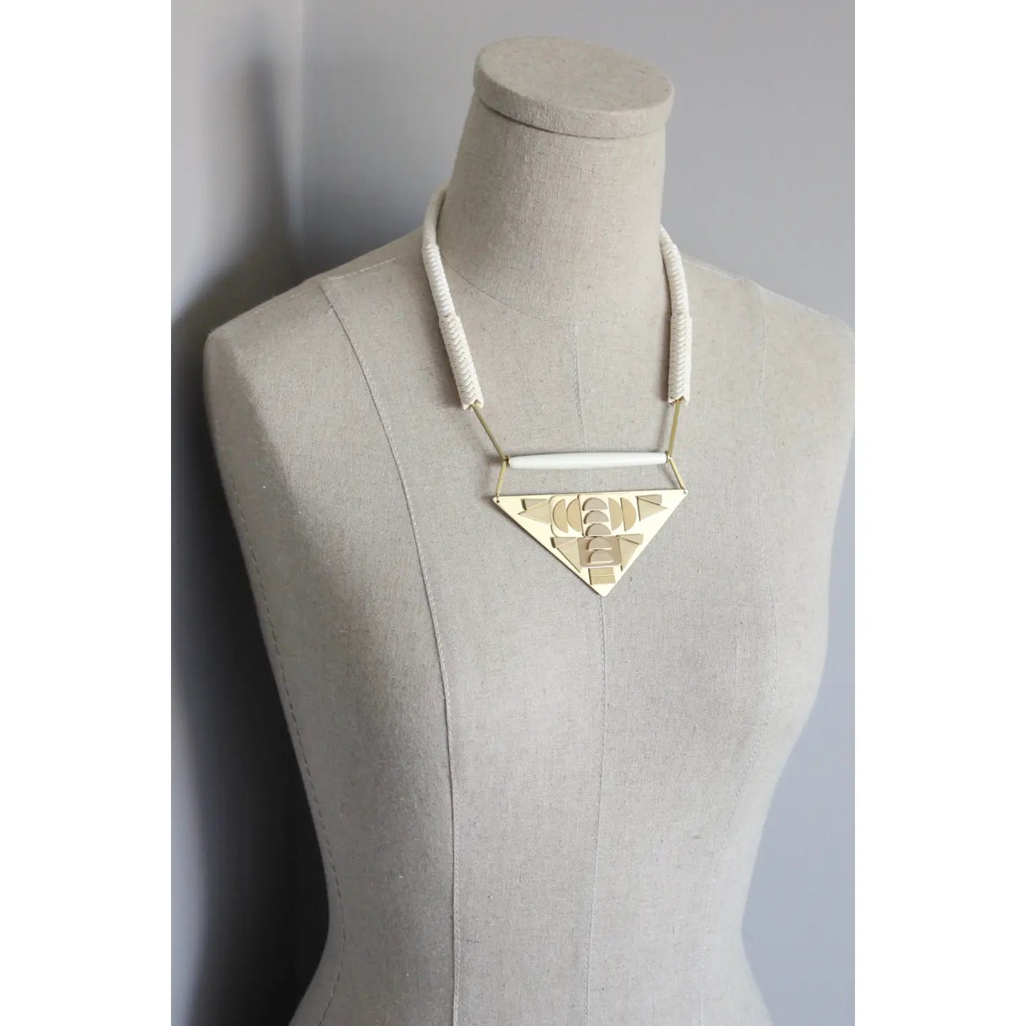Geometric White Stone and Brass Triangle Necklace