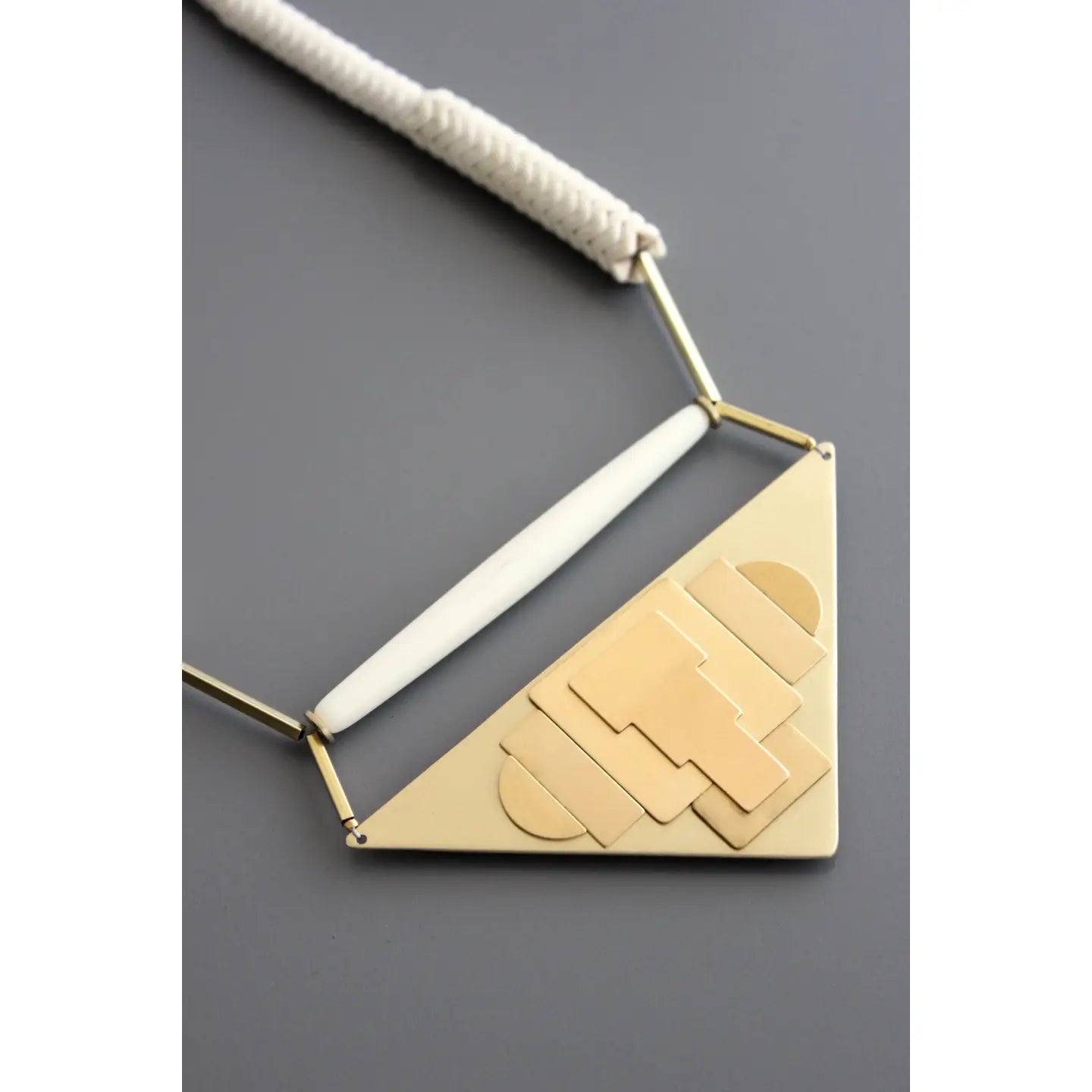 Geometric White Stone and Brass Triangle Necklace