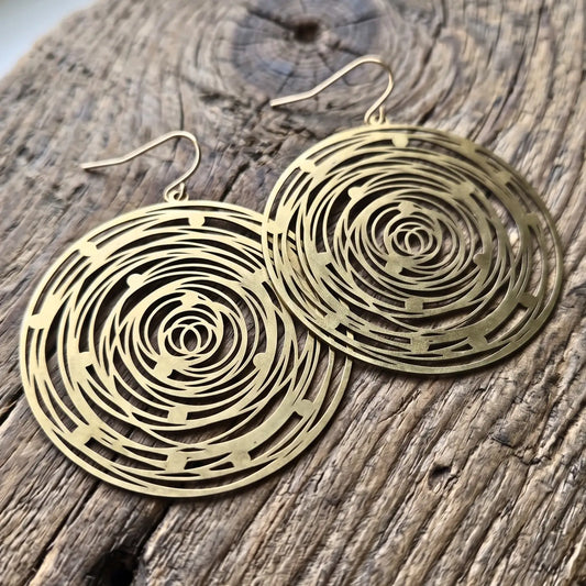 Large Round Raw Brass Laser Cut Earrings