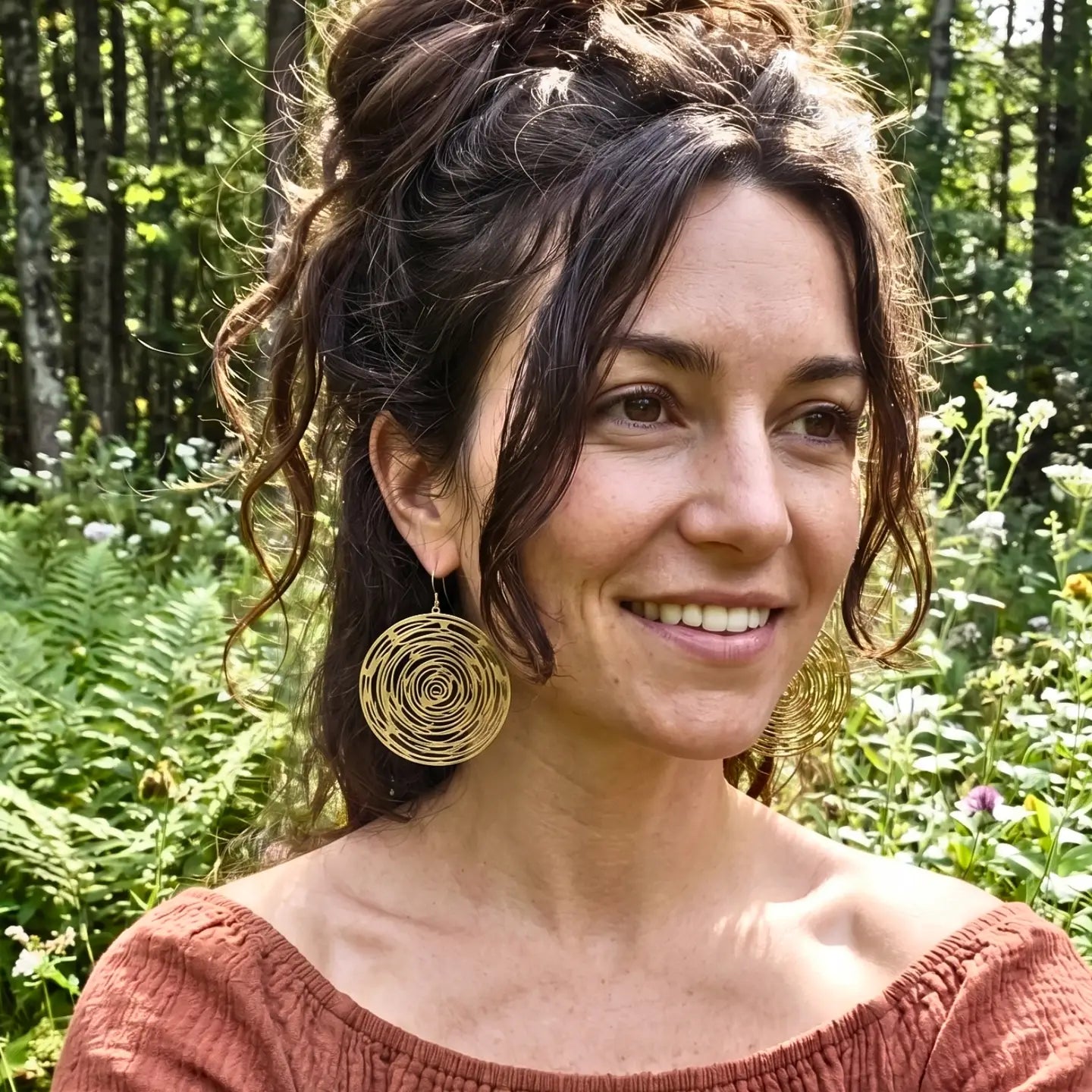 Large Round Raw Brass Laser Cut Earrings
