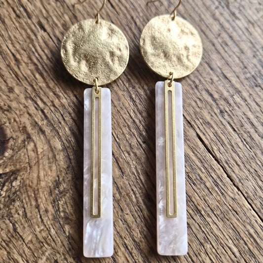 Mother of Pearl and Hammered Brass Earrings