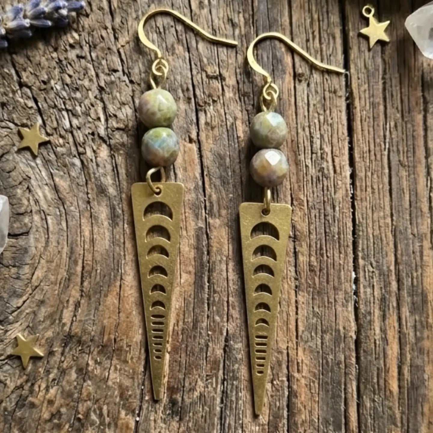 Moondance Picasso Jasper Raw Brass Phase Earrings