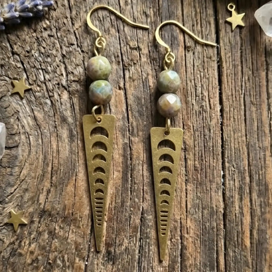 Moondance Picasso Jasper Raw Brass Phase Earrings