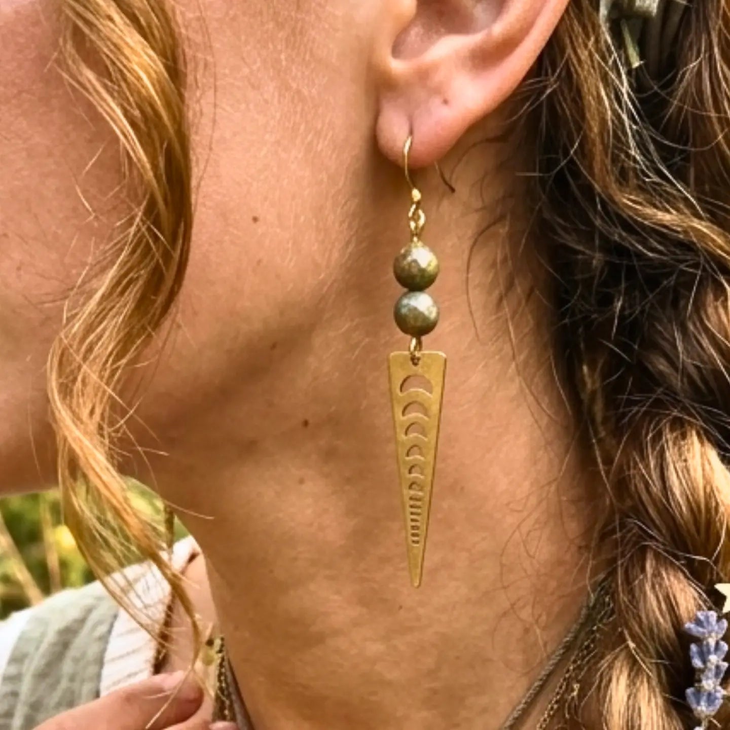 Moondance Picasso Jasper Raw Brass Phase Earrings