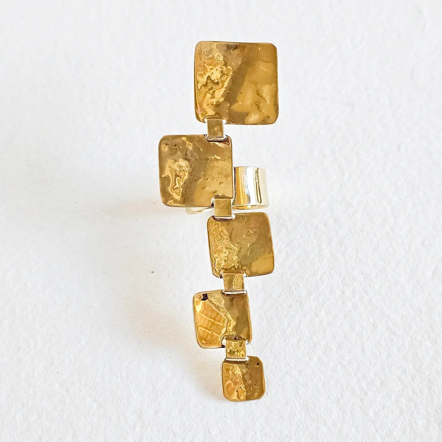Square Hammered Brass Ring