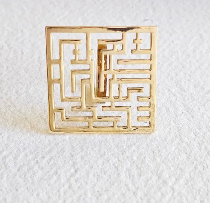 Brass Square Maze Geometric Ring