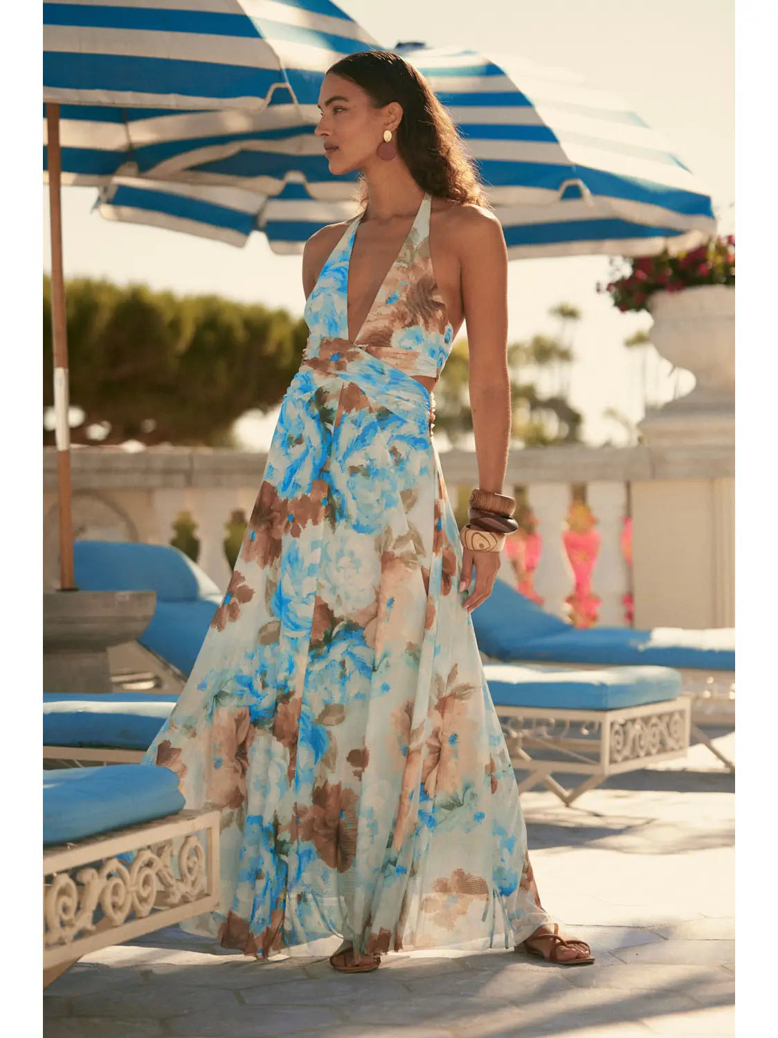 Azure Bloom Halter Maxi Dress