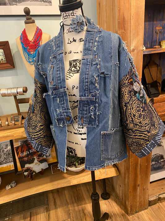 Short Denim Kimono - Handmade One of a Kind