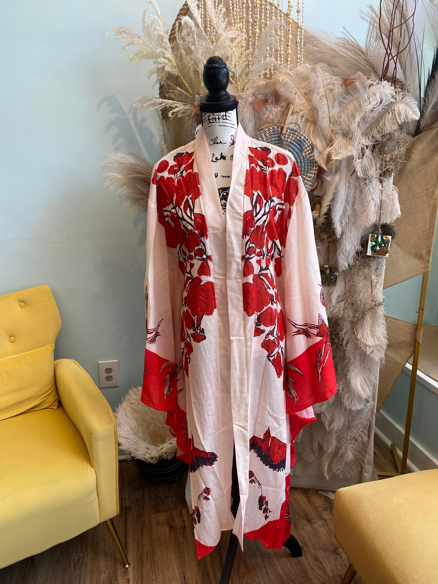 Elegant Red Floral Kimono