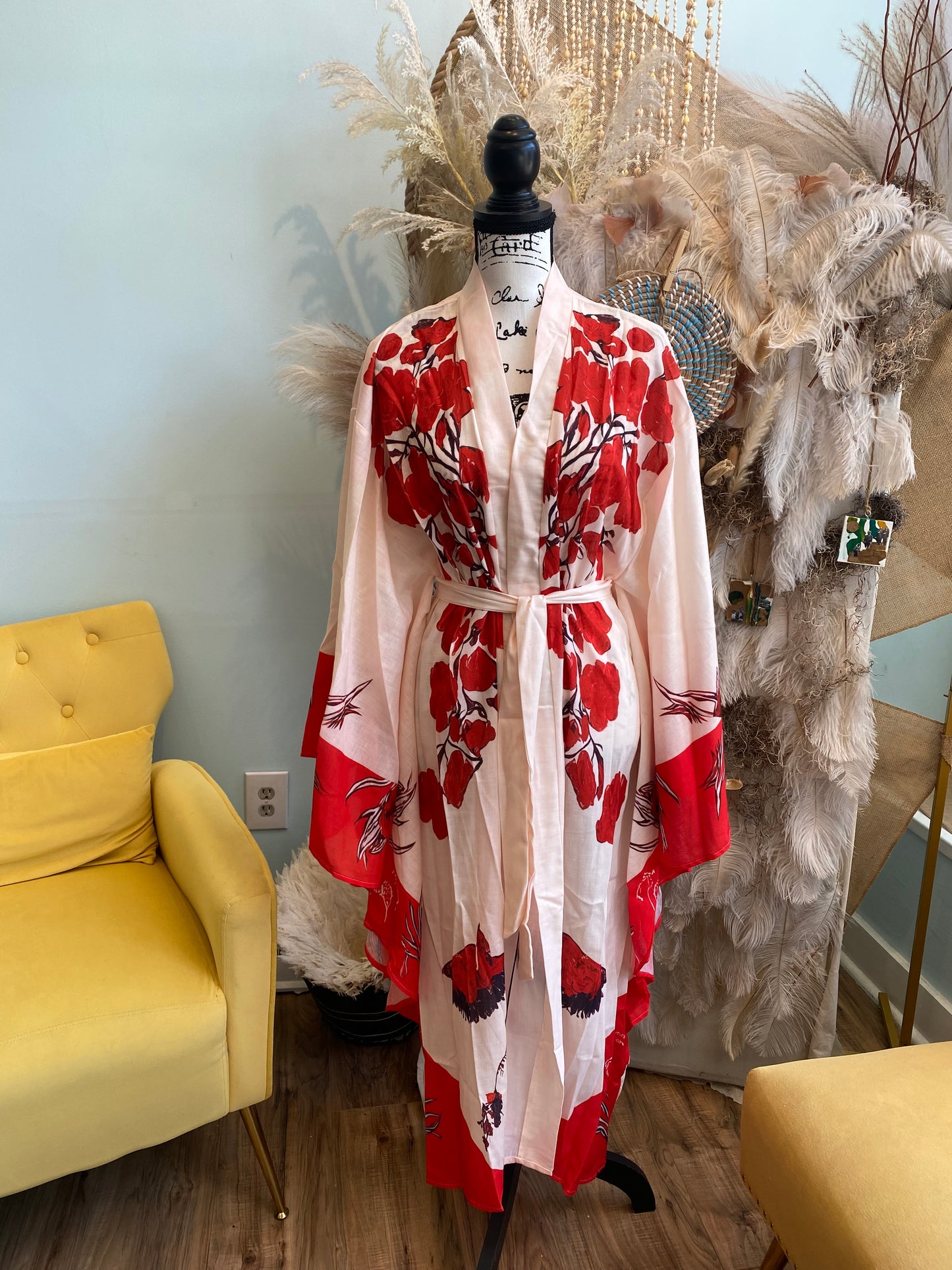Elegant Red Floral Kimono